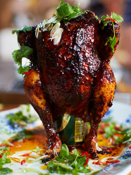Sweet &amp; spicy beer can chicken