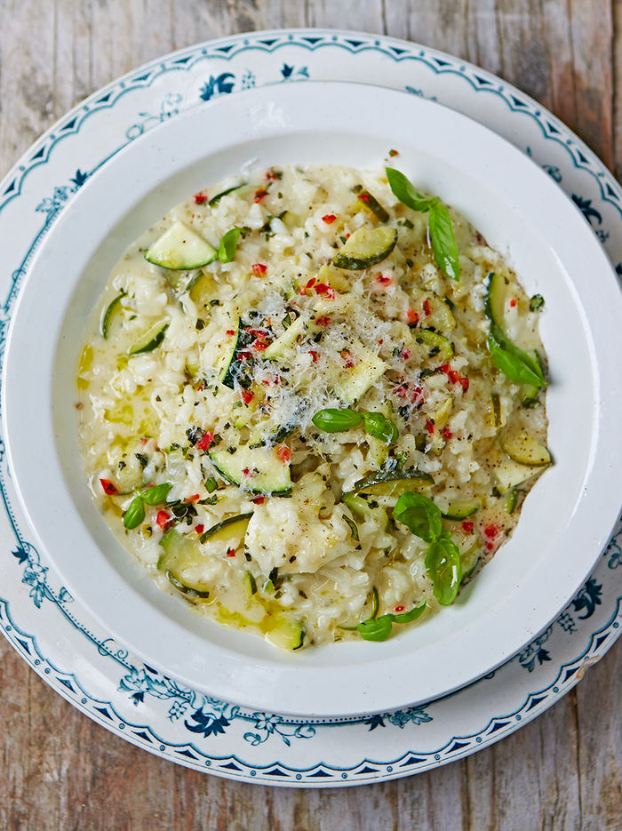 Oozy courgette risotto
