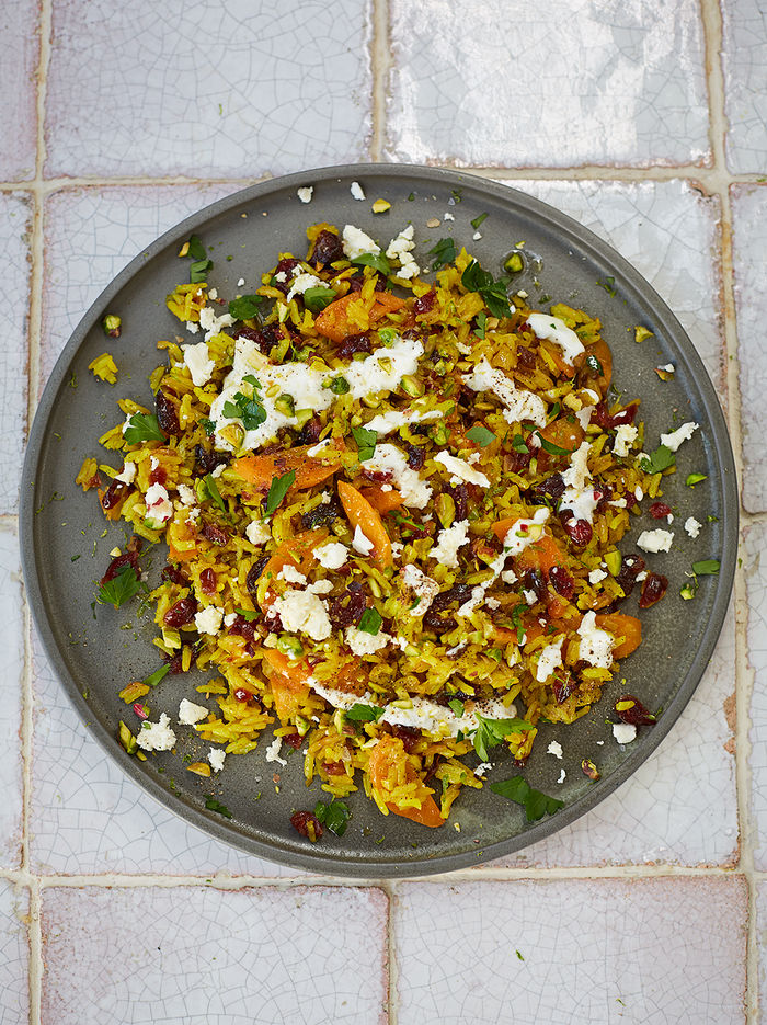 Veggie pilaf with toasted nuts & feta