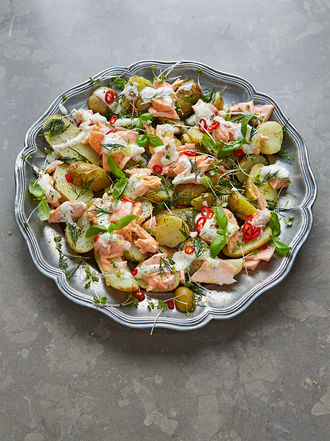 Warm salmon & Jersey Royal salad