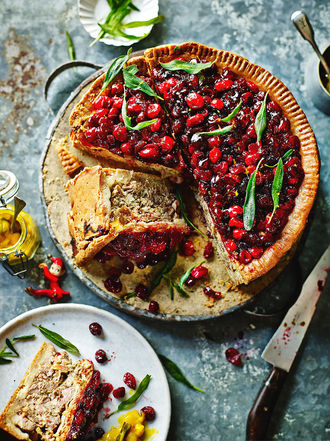 Jamie’s turkey, pork & cranberry pie