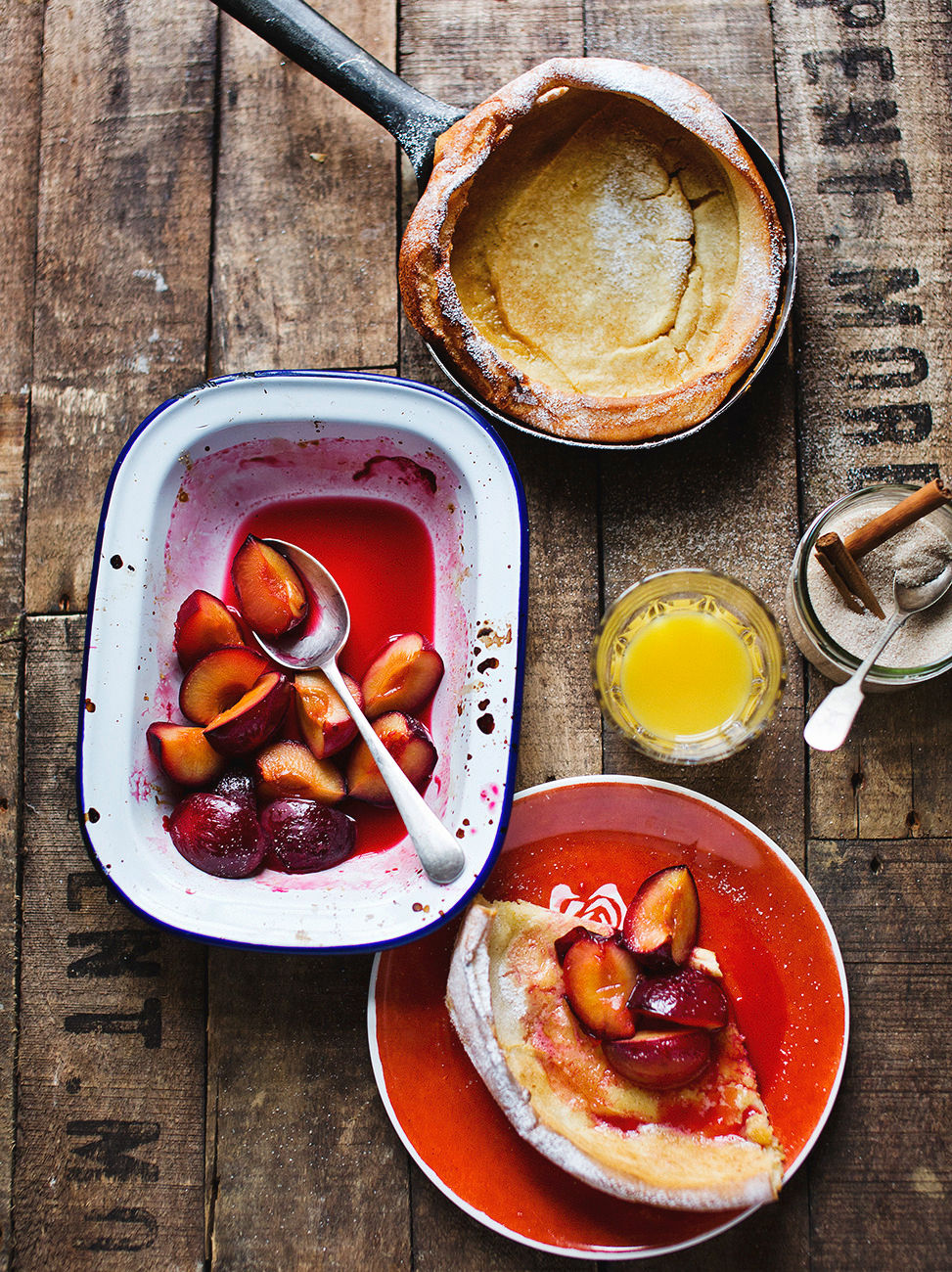 Dutch baby pancakes with roasted plums