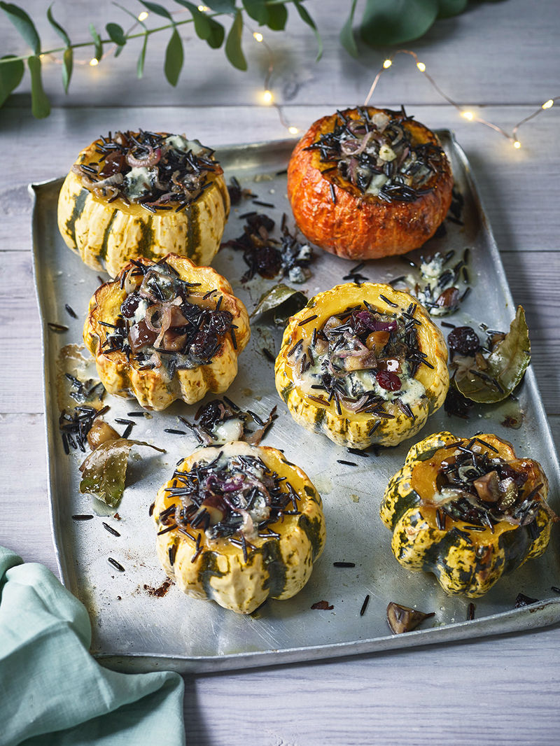 Roasted baby pumpkins with chestnut, cherry and Dolcelatte stuffing