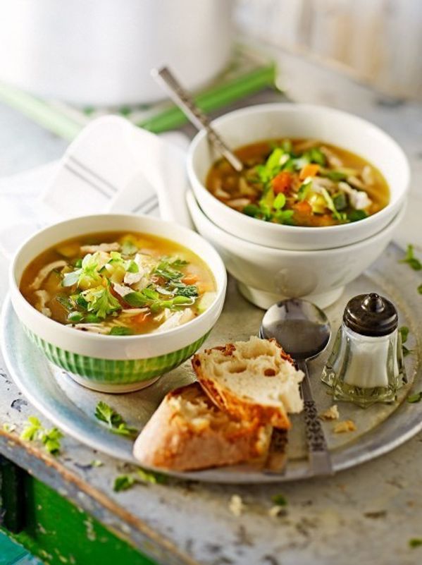 Chicken soup with spring veg