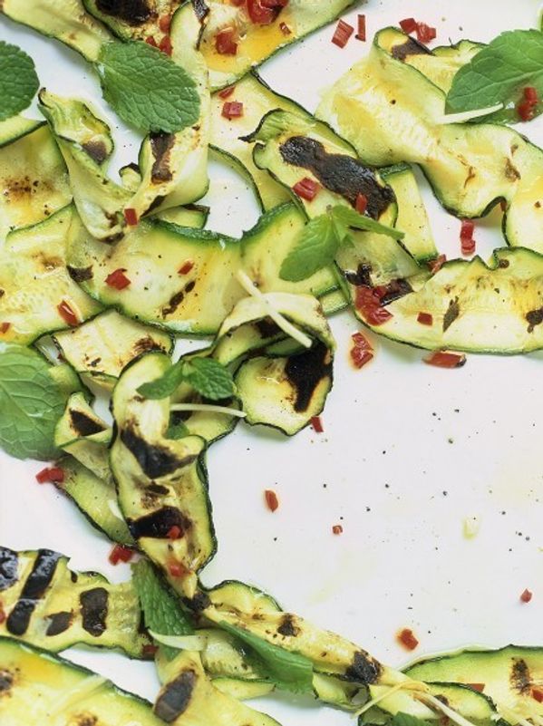 Courgette salad with mint, garlic, red chilli, lemon and extra virgin olive oil