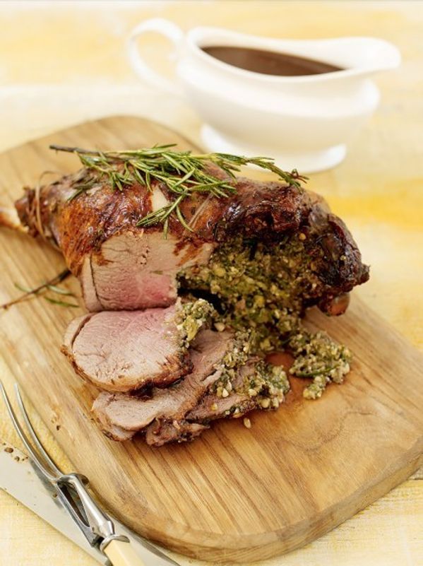 Stuffed leg of lamb with rosemary and pine nuts