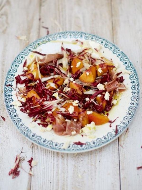 Grilled peach salad with Parma ham & Colwick cheese
