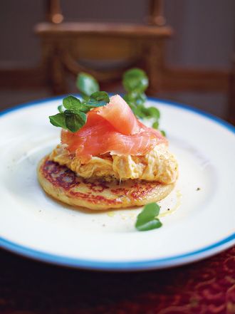 Glasgow potato scones with best scrambled egg and smoked salmon