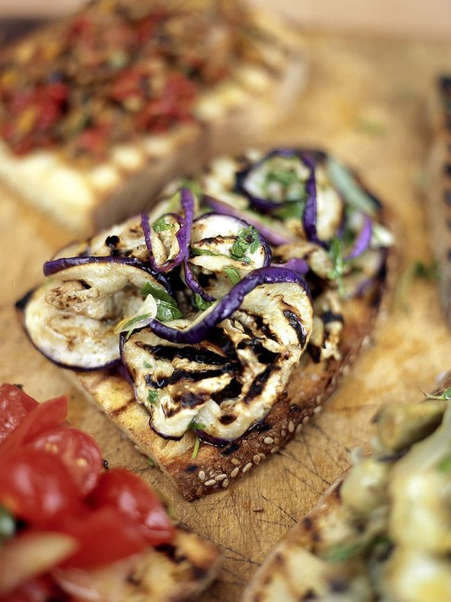 Aubergine bruschetta | Bread recipes | Jamie Oliver recipes