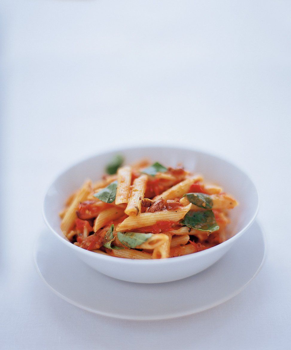 Penne with tomato basil olives and pecorino