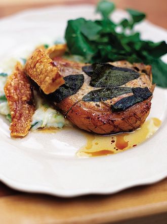 Roasted pork chops with sage & champ