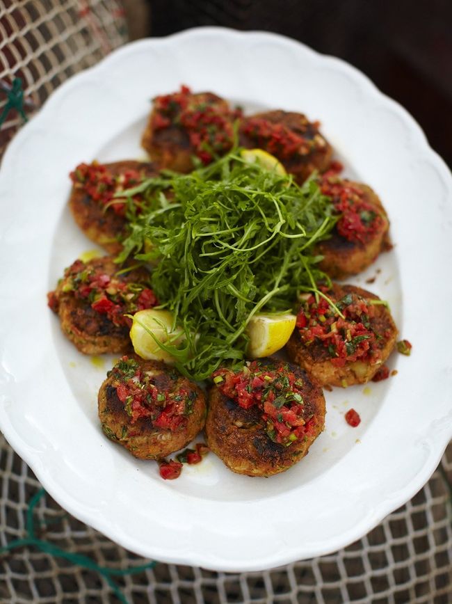 Crab cakes & salsa | Seafood recipes | Jamie Oliver recipes