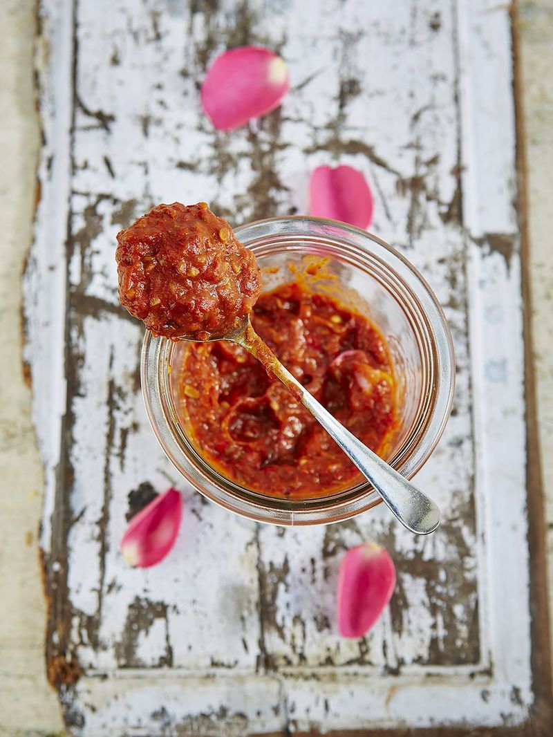 Lovely tomato & rose petal harissa | Jamie Oliver Recipes