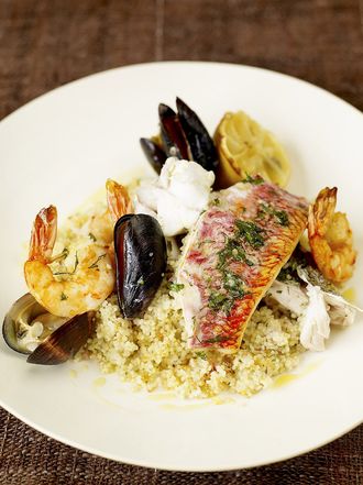 Mixed fish grill with lemon couscous