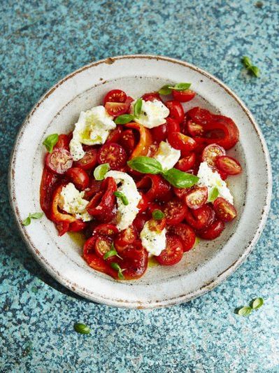 Caprese salad with grilled peppers