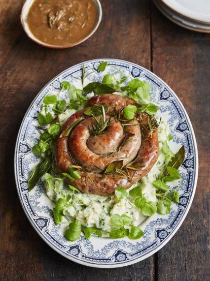 Catherine Wheel Sausage With Watercress Champ Jamie Oliver Recipes