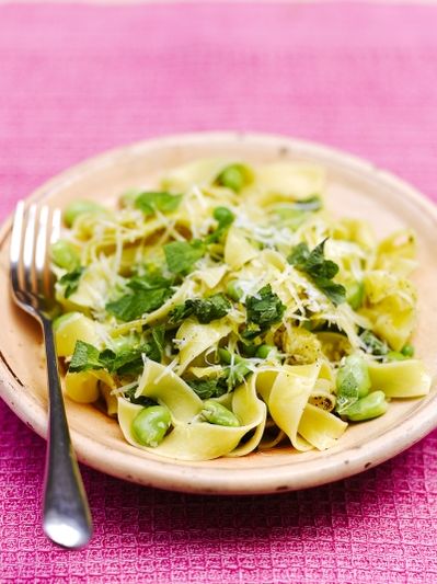 Pappardelle with peas, broad beans & pecorino