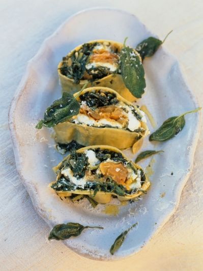 Rotolo made from spinach, pumpkin and ricotta