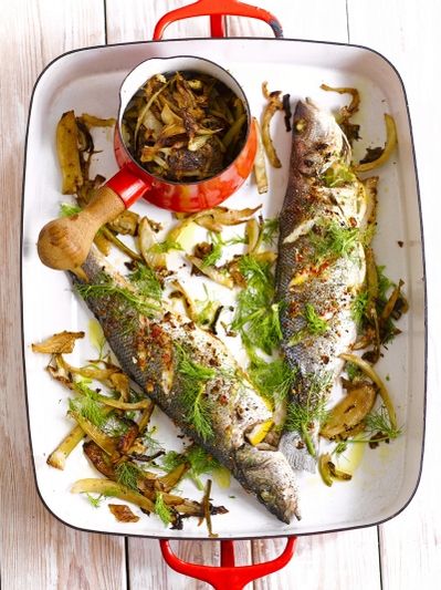 Spiced sea bass with caramelised fennel