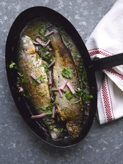 Trout with ham and cider