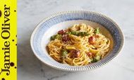 Asparagus carbonara: Jamie Oliver
