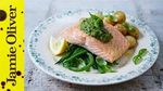 Salmon & pesto-dressed veg: Jamie Oliver