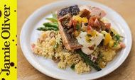 Pan-fried salmon with tomato couscous: Jamie Oliver