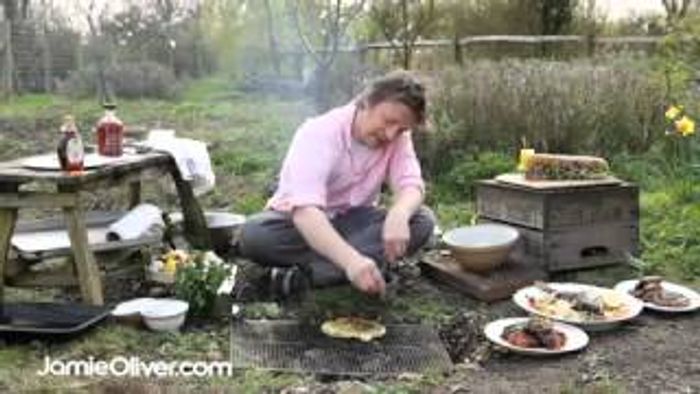 BBQ flat bread with wild garlic dressing: Jamie Oliver
